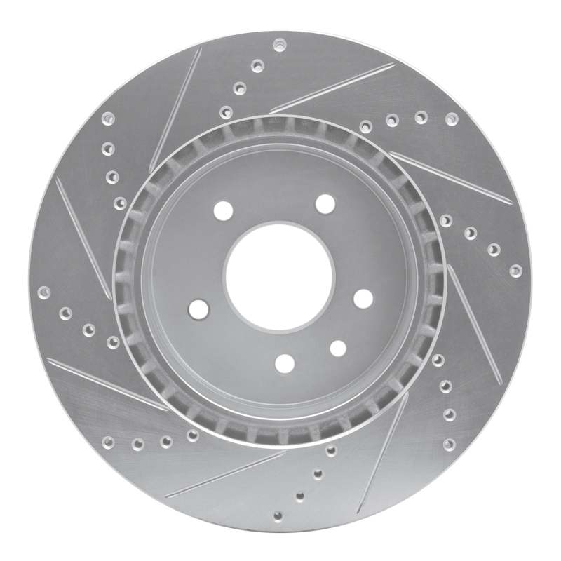 Jaguar XJR Brake Rotor (1) - Rear Right - R1 Concepts - Drilled & Slotted - Silver - `00-`06
